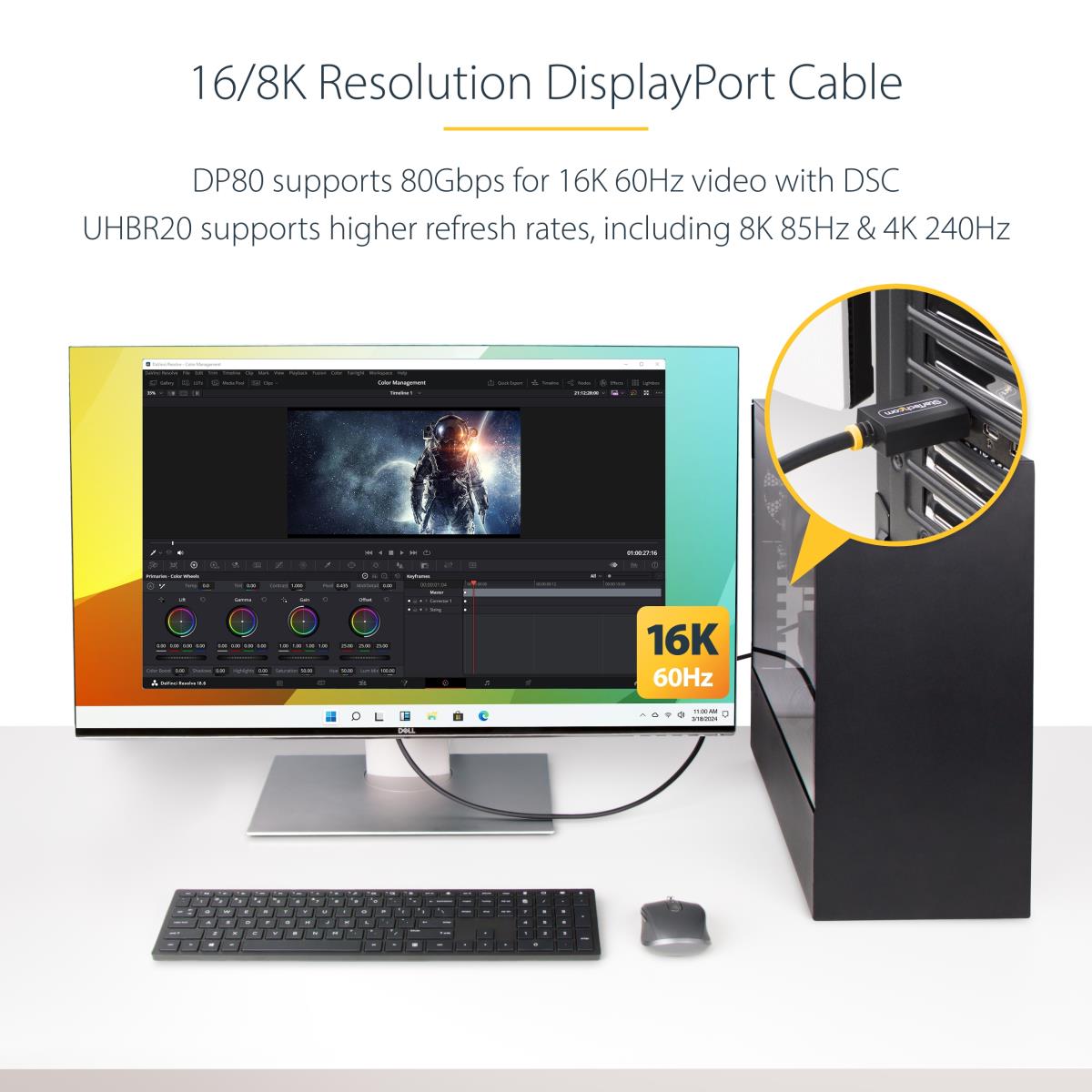 DisplayPort 2.1 Cable Vesa Certified Dp80 DisplayPort Cable W/uhbr20/hdr/dsc 1.2a/hdcp 2.2 1m