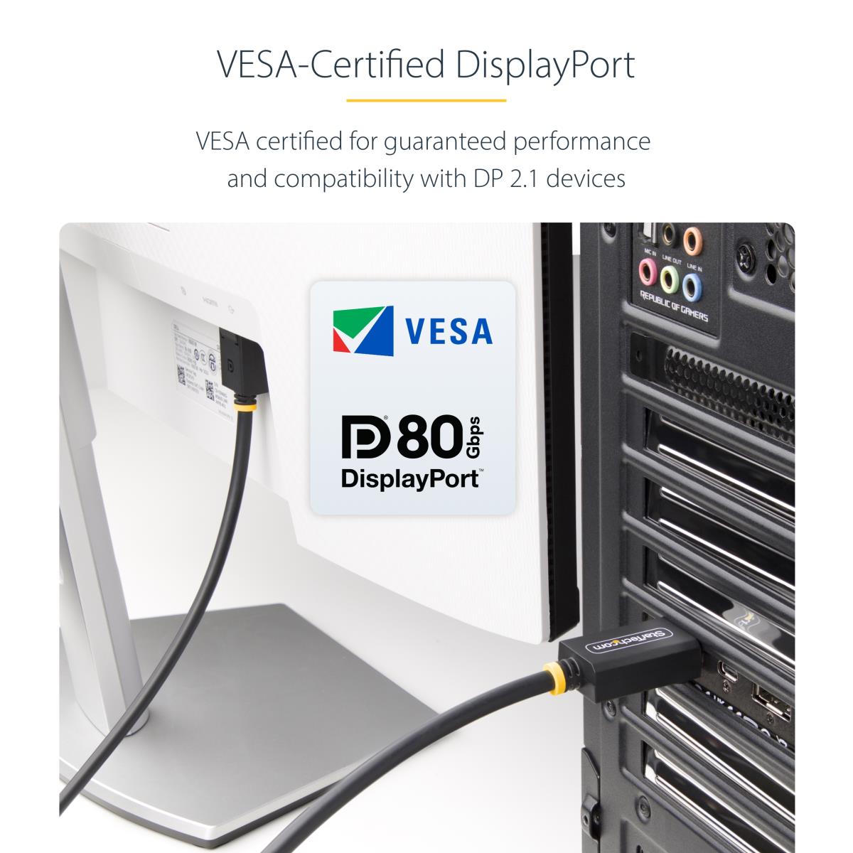 DisplayPort 2.1 Cable Vesa Certified Dp80 DisplayPort Cable W/uhbr20/hdr/dsc 1.2a/hdcp 2.2 1m