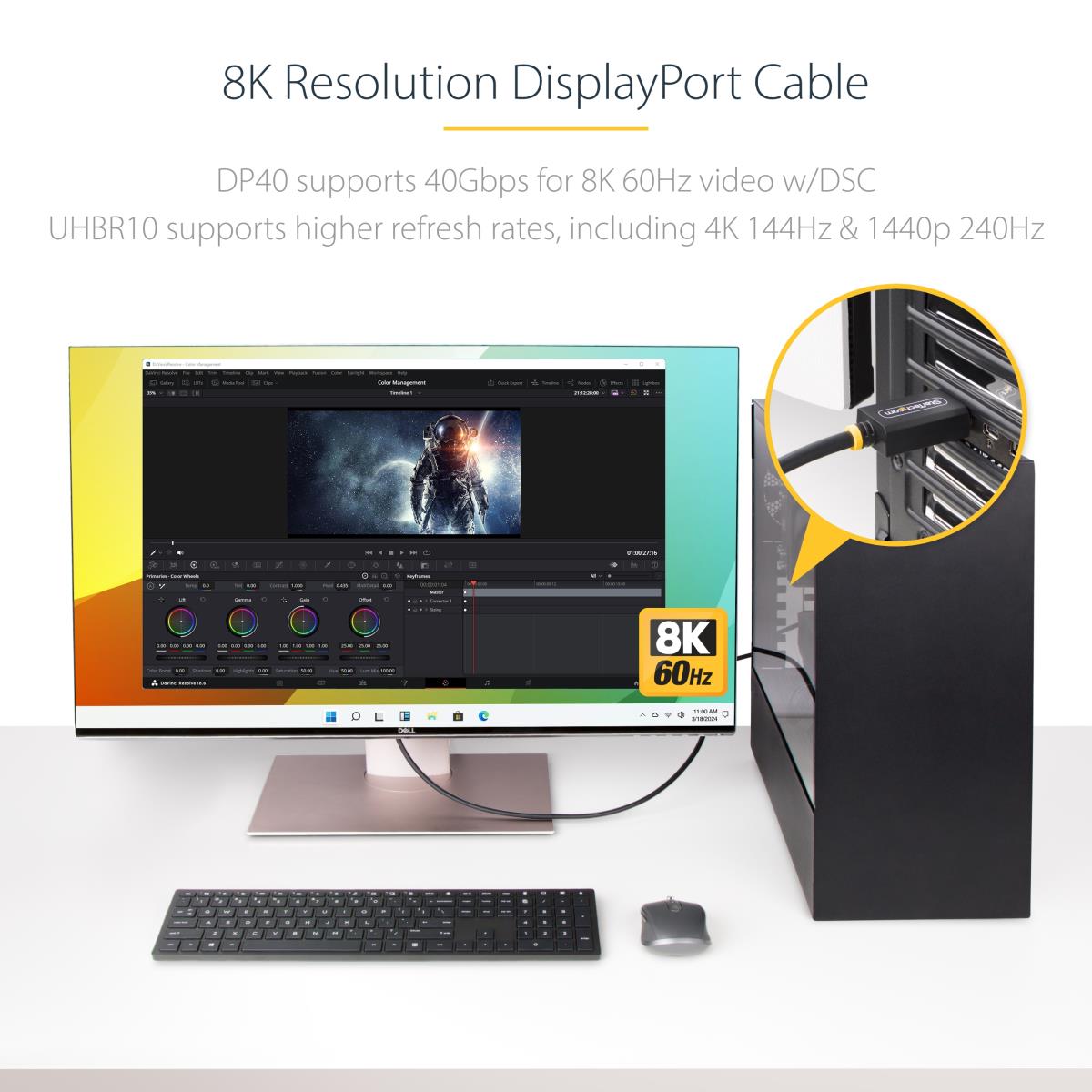DisplayPort 2.1 Cable Vesa Certified Dp40 DisplayPort Cable W/uhbr10/hdr/hdcp 2.2 8k 60hz/4 2m