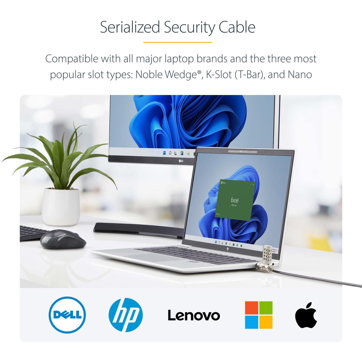 Universal Laptop Lock - Serialized Security Cable 2m 25-pack