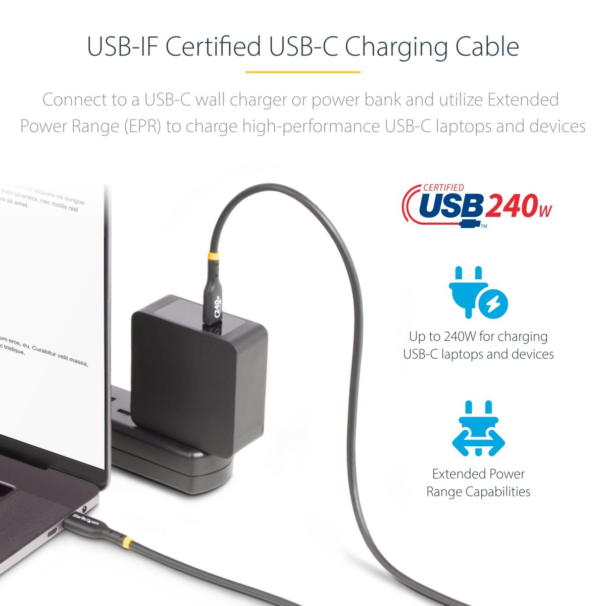 USB-c Charging Cable, USB-if Certified USB C Cable, 240w Pd Epr, USB 2.0 Type-c Laptop Charger Cord 4m