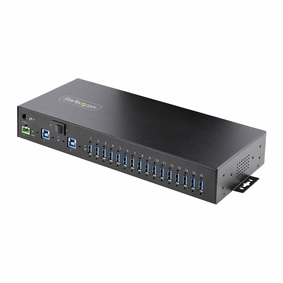 Industrial USB Hub - 16-port 5gbps With Power Adapter Metal Enclosure Mountable Esd Protection Termina