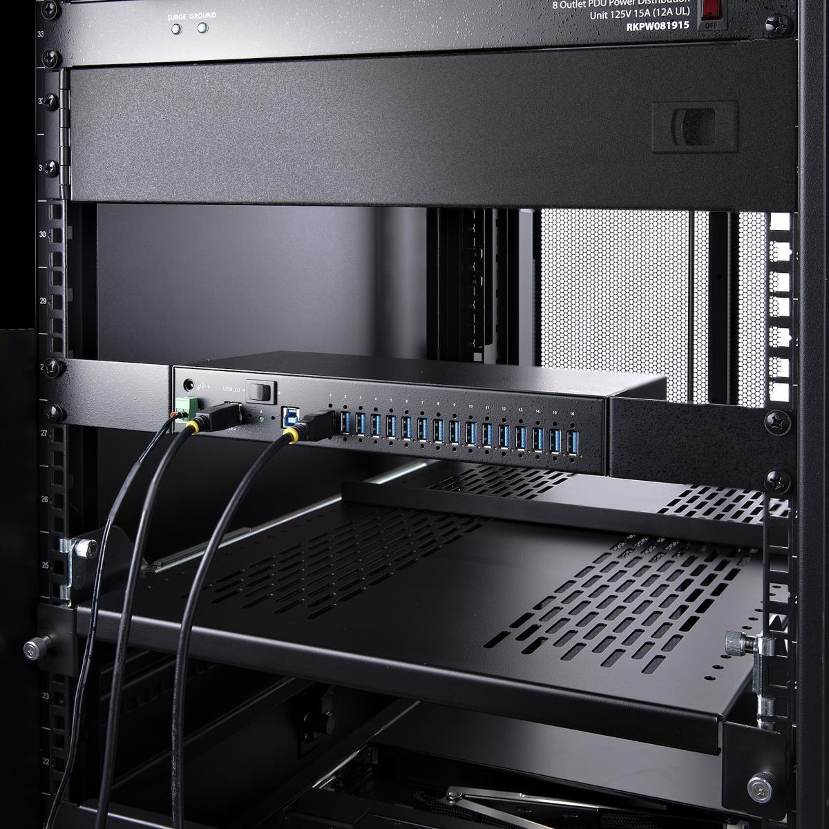 Industrial USB Hub - 16-port 5gbps With Power Adapter Metal Enclosure Mountable Esd Protection Termina