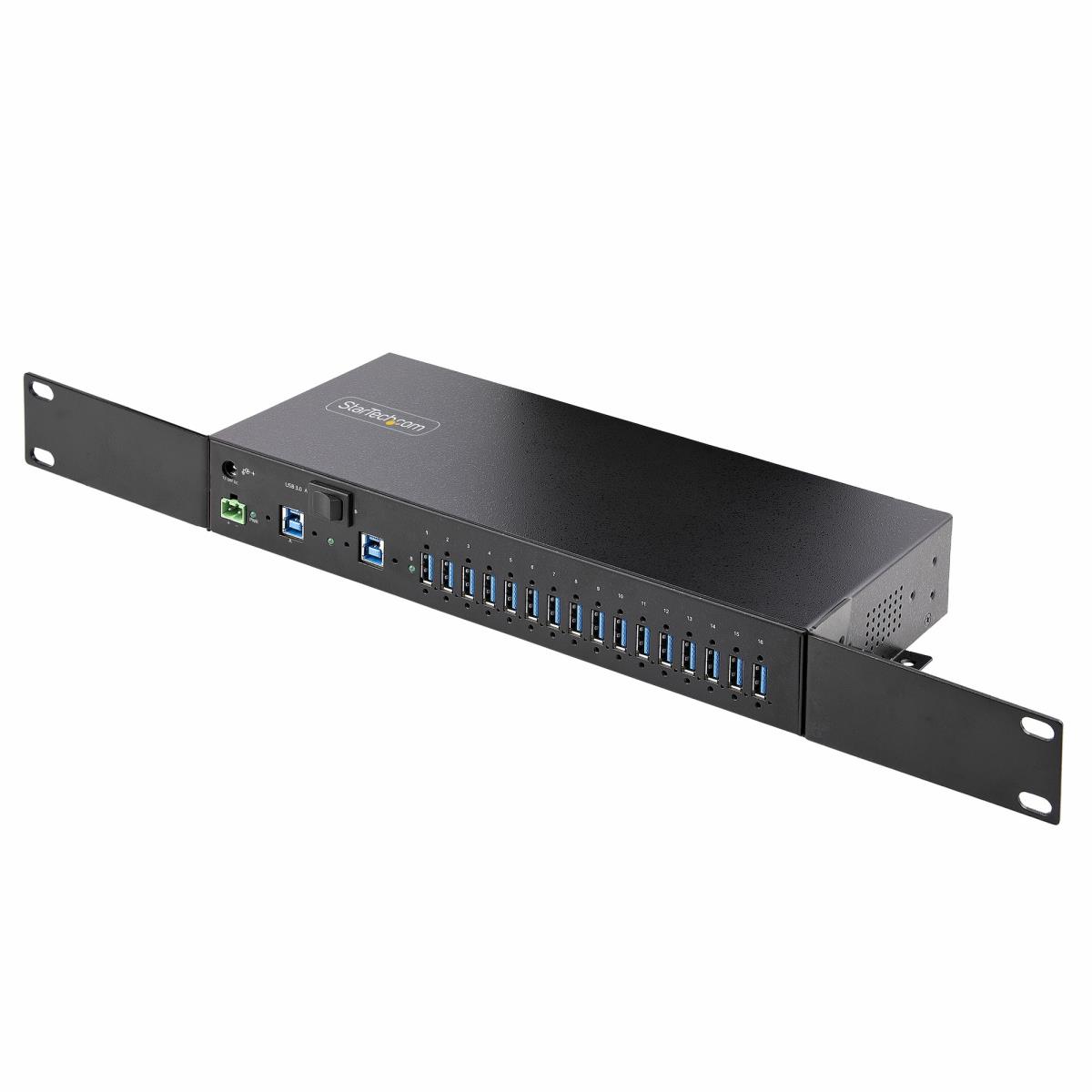 Industrial USB Hub - 16-port 5gbps With Power Adapter Metal Enclosure Mountable Esd Protection Termina