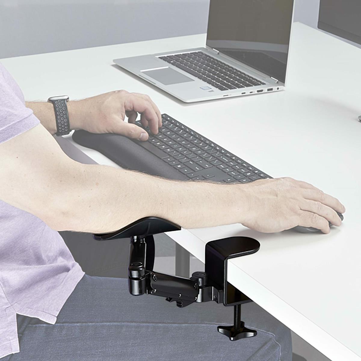 Adjustable Arm Rest For Office Desk, Ergonomic Arm/elbow Support, 360-degree Rotation, Clamp-on/no Drill Installation, Black