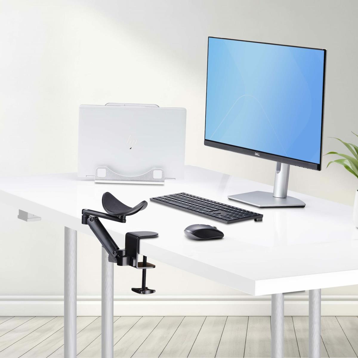 Adjustable Arm Rest For Office Desk, Ergonomic Arm/elbow Support, 360-degree Rotation, Clamp-on/no Drill Installation, Black