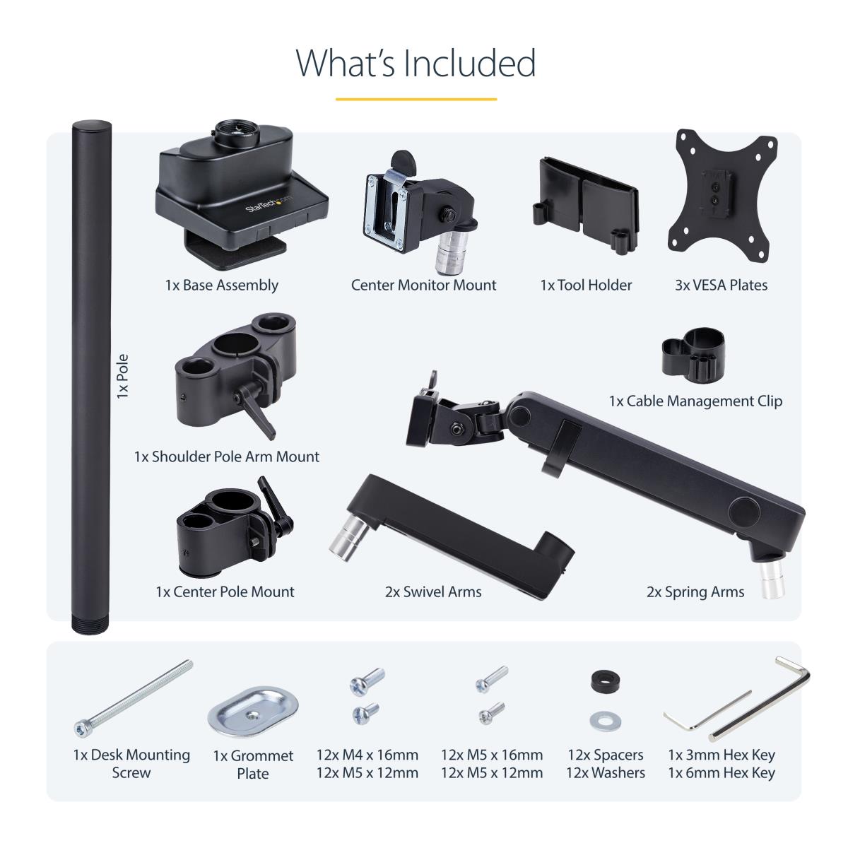 Triple Monitor Desk Mount For Up To Three 27in Screens, Vesa 75x75/100x100, Tool