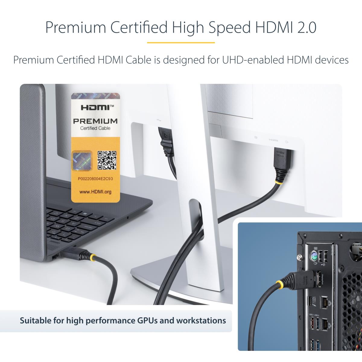 Premium Certified High Speed Hdmi Cable 4k 60hz/1440p 144hz Hdr10/hdcp 2.2/arc 18GB 1m