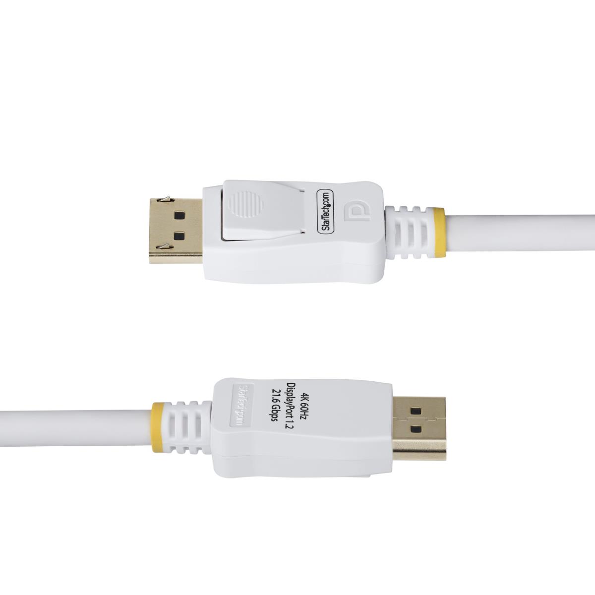 Vesa Certified DisplayPort 1.2 Cable, 4k 60hz, 21.6gbps, Latching Dp Connectors, Dp 1.2 DisplayPort Cable, Dp Monitor Cord, M/m 3m White