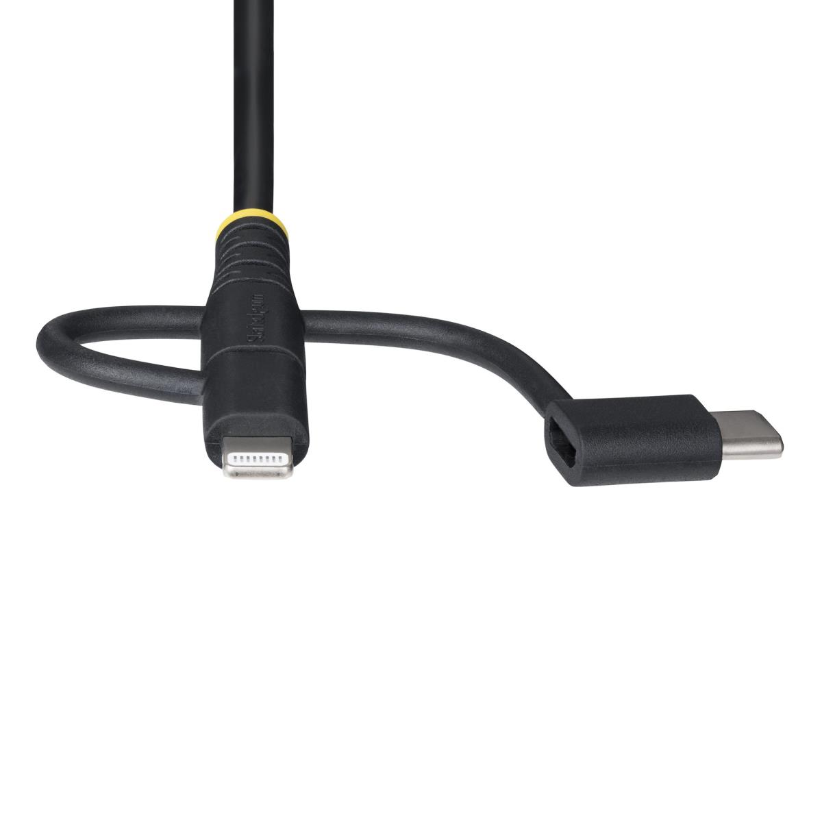 Rugged Multi-charger Cable - USB-a To Lightning/ USB-c/micro-b - Black - 1m