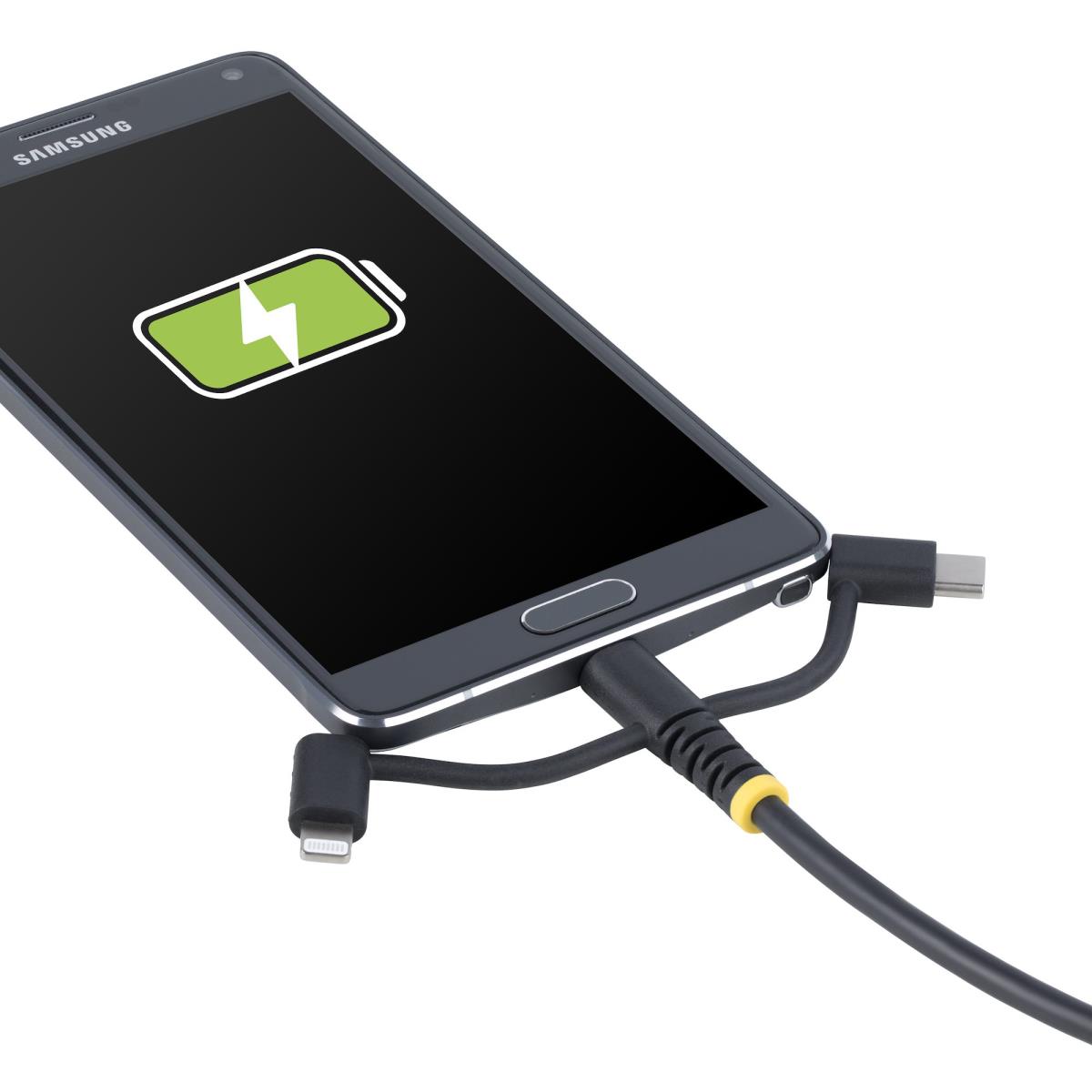 Rugged Multi-charger Cable - USB-a To Lightning/ USB-c/micro-b - Black - 1m
