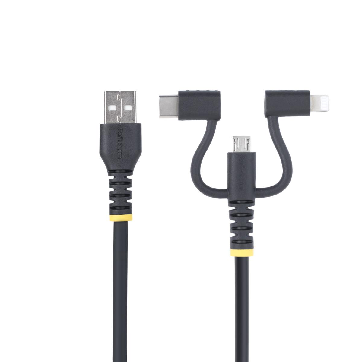 Rugged Multi-charger Cable - USB-a To Lightning/ USB-c/micro-b - Black - 1m