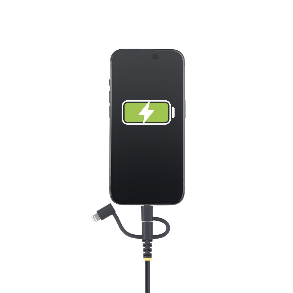 Rugged Multi-charger Cable - USB-a To Lightning/ USB-c/micro-b - Black - 1m