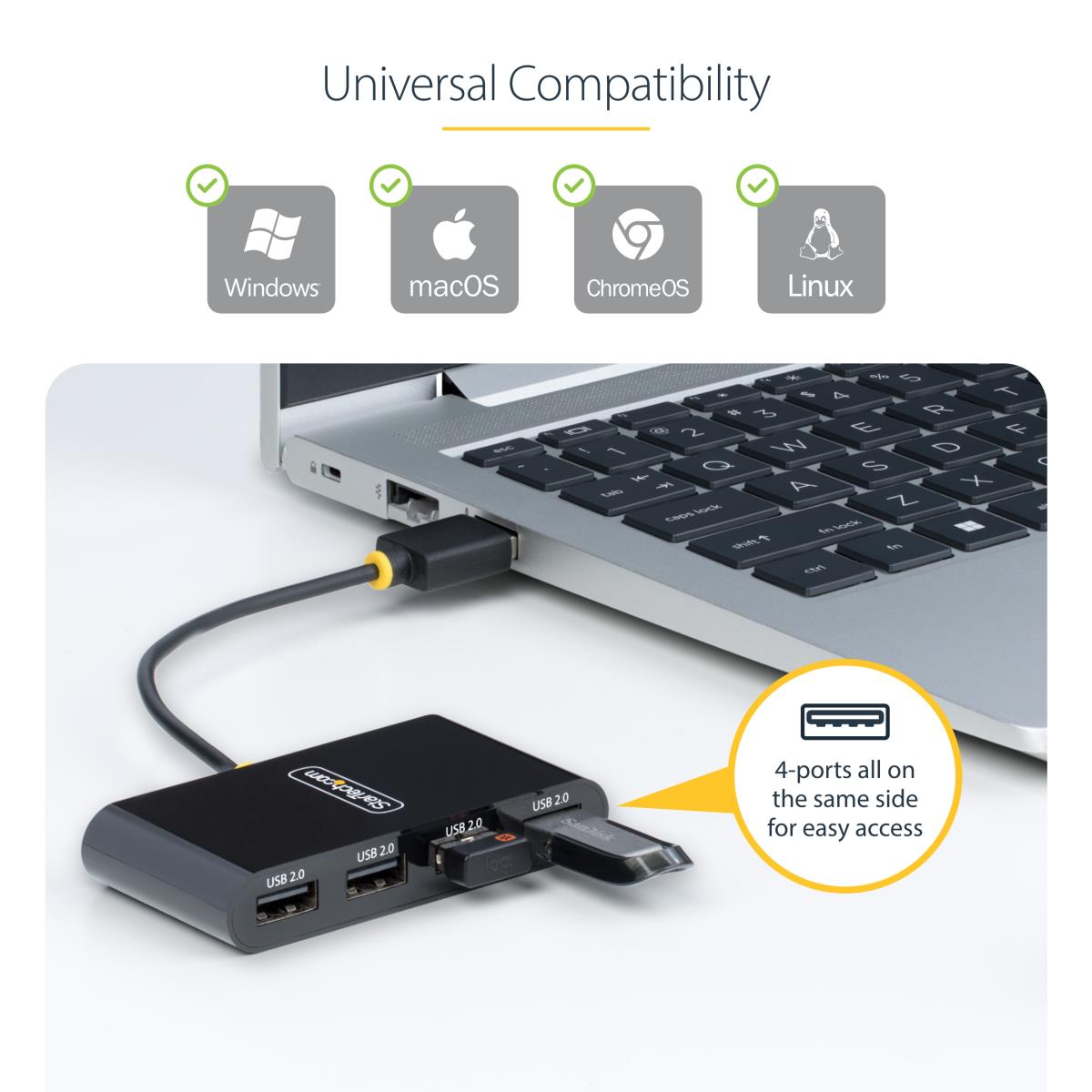 Portable Hub - 4-port USB 2.0 With Built-in Cable