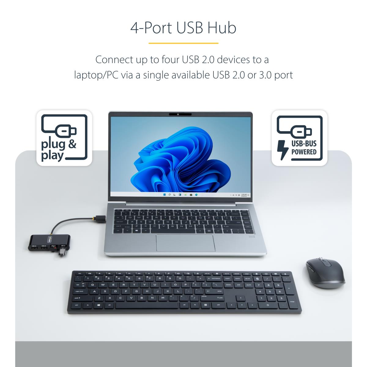 Portable Hub - 4-port USB 2.0 With Built-in Cable