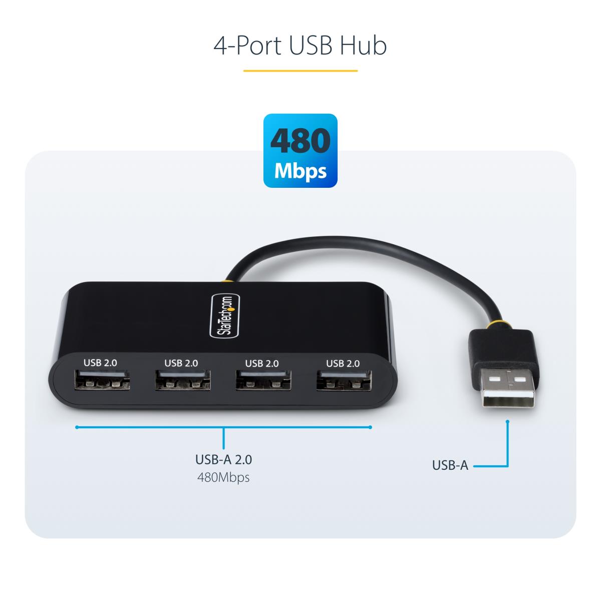 Portable Hub - 4-port USB 2.0 With Built-in Cable