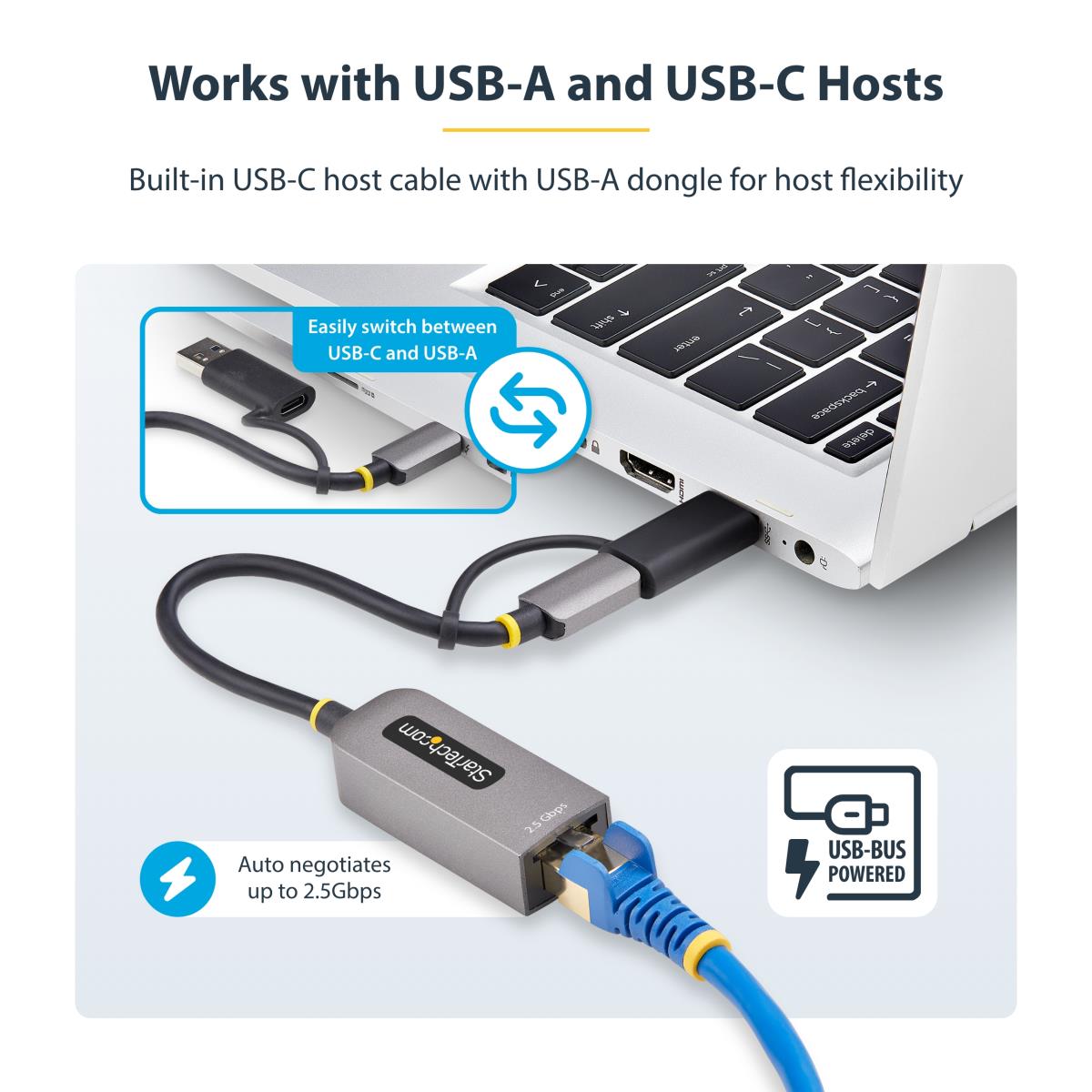 Ethernet Adapter - USB 3.0 Type-c To 2.5 Gigabit W/USB-a Convert