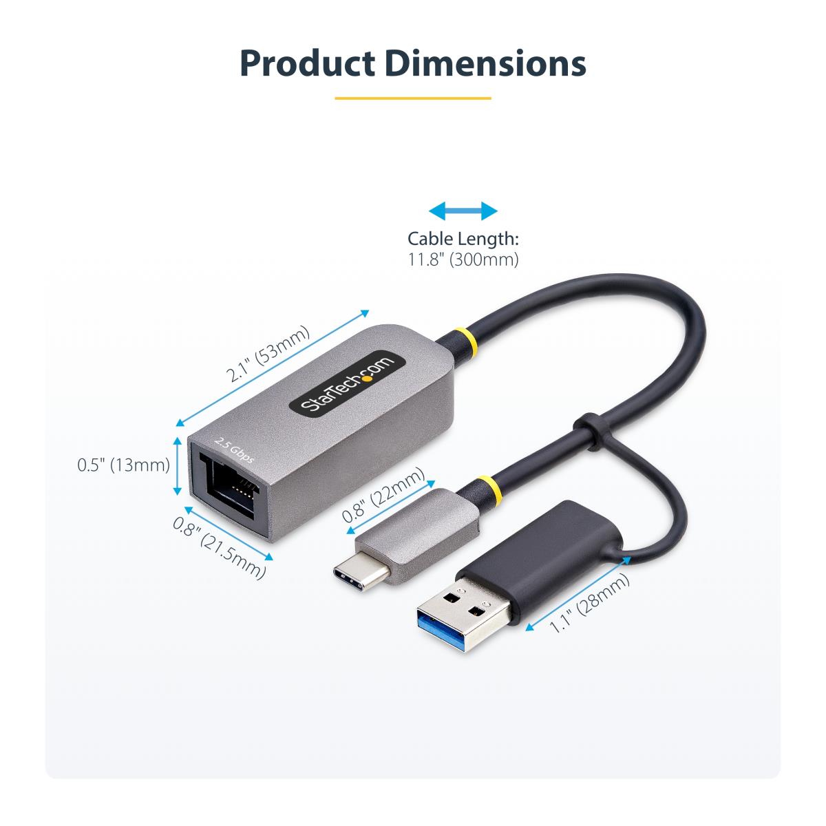 Ethernet Adapter - USB 3.0 Type-c To 2.5 Gigabit W/USB-a Convert