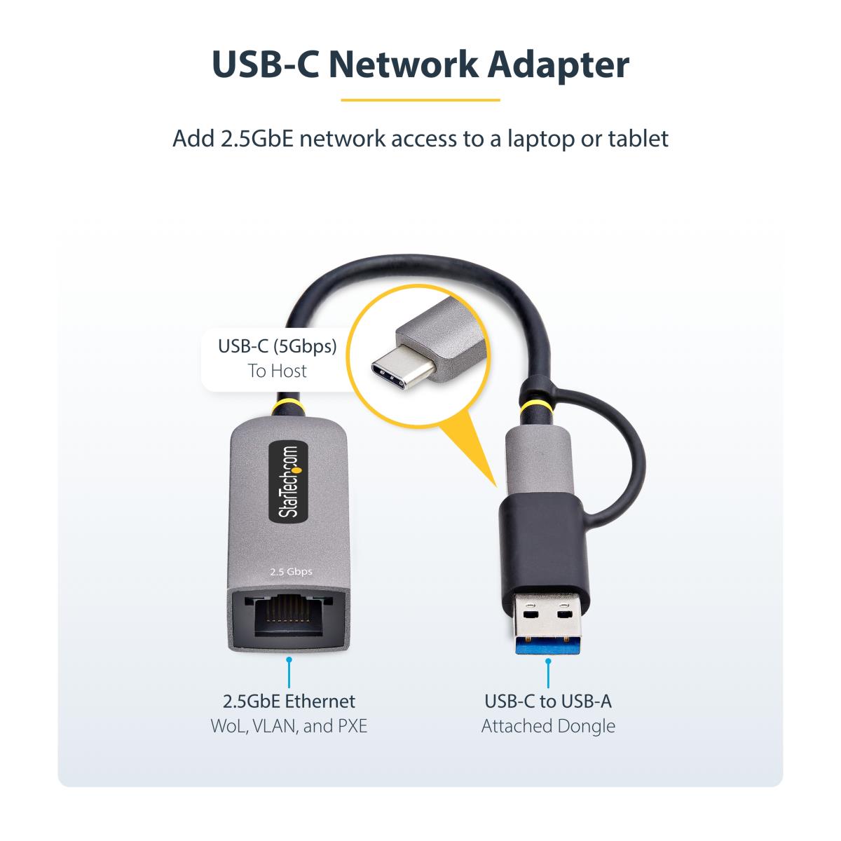 Ethernet Adapter - USB 3.0 Type-c To 2.5 Gigabit W/USB-a Convert