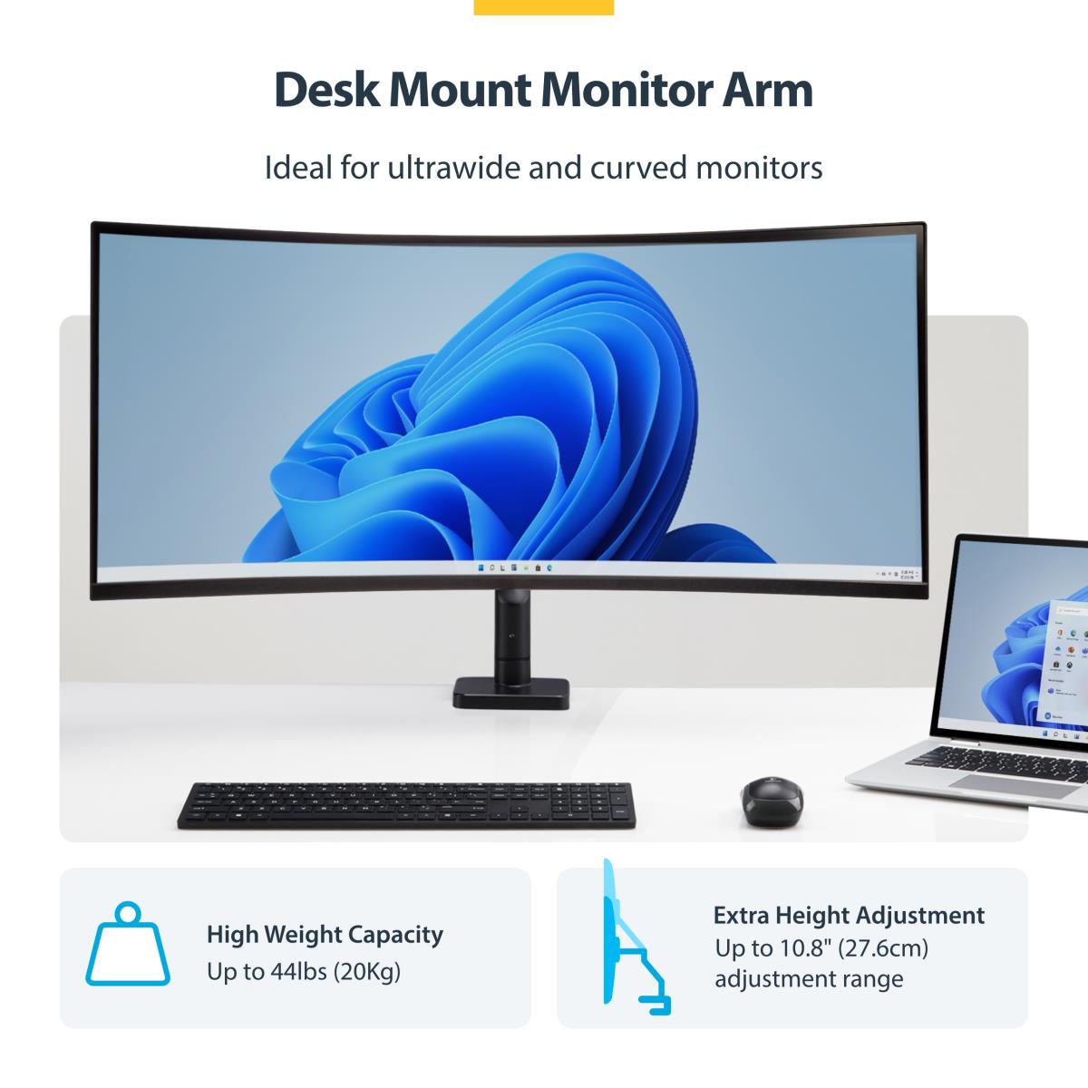 Monitor Desk Mount For Up To 49in Ultrawide Curved Screens Max 44lb - Mechanical Spring Arm - C-clamp/grommet - Tool-less Adjustment