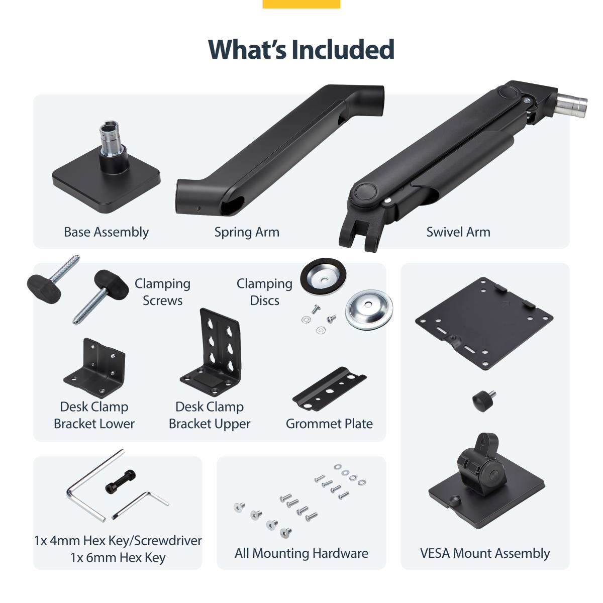 Monitor Desk Mount For Up To 49in Ultrawide Curved Screens Max 44lb - Mechanical Spring Arm - C-clamp/grommet - Tool-less Adjustment