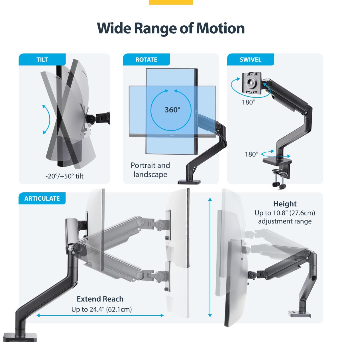 Monitor Desk Mount For Up To 49in Ultrawide Curved Screens Max 44lb - Mechanical Spring Arm - C-clamp/grommet - Tool-less Adjustment
