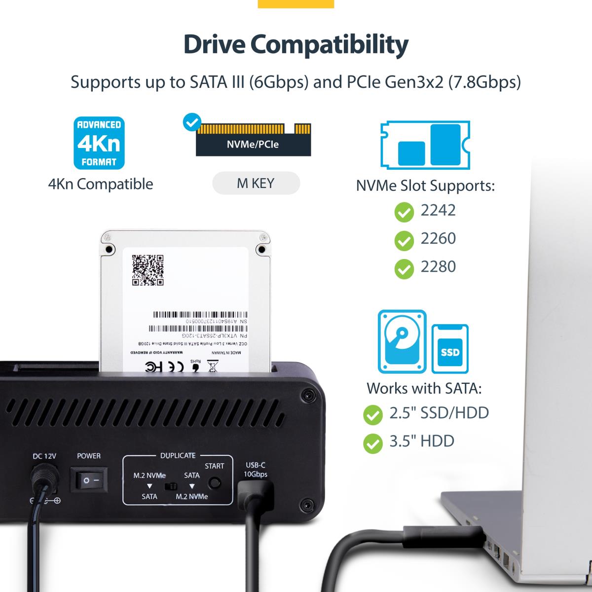SATA Drive Duplicator - M.2 Nvme To 2.5/3.5in Dual Bay Standalone SSD Cloner/drive Dock, Bidirectional Nvme To SATA / SATA To Nvme