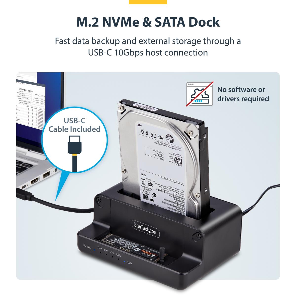 SATA Drive Duplicator - M.2 Nvme To 2.5/3.5in Dual Bay Standalone SSD Cloner/drive Dock, Bidirectional Nvme To SATA / SATA To Nvme