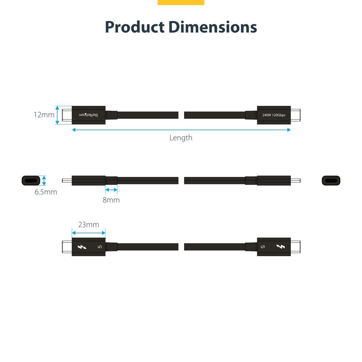 Thunderbolt 5 Cable, 80gbps/up To 120gbps, 240w Pd, 8k 60hz, Certified Thunderbolt Cable 50cm