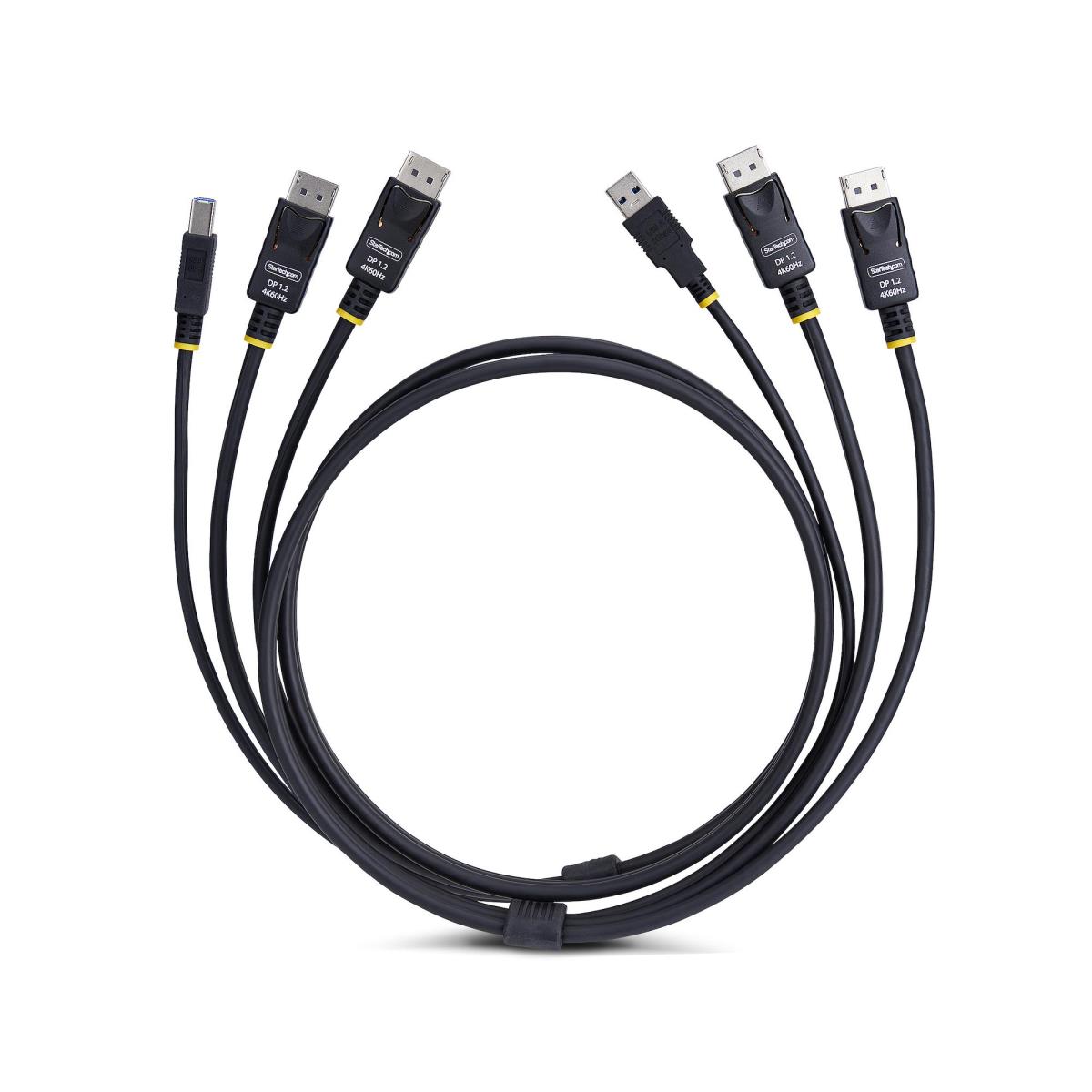 Dual-DisplayPort And USB 5gbps KVM Cable, 4k 60hz, Universally Compatible Dp 1.2/USB 3.0 1.8m