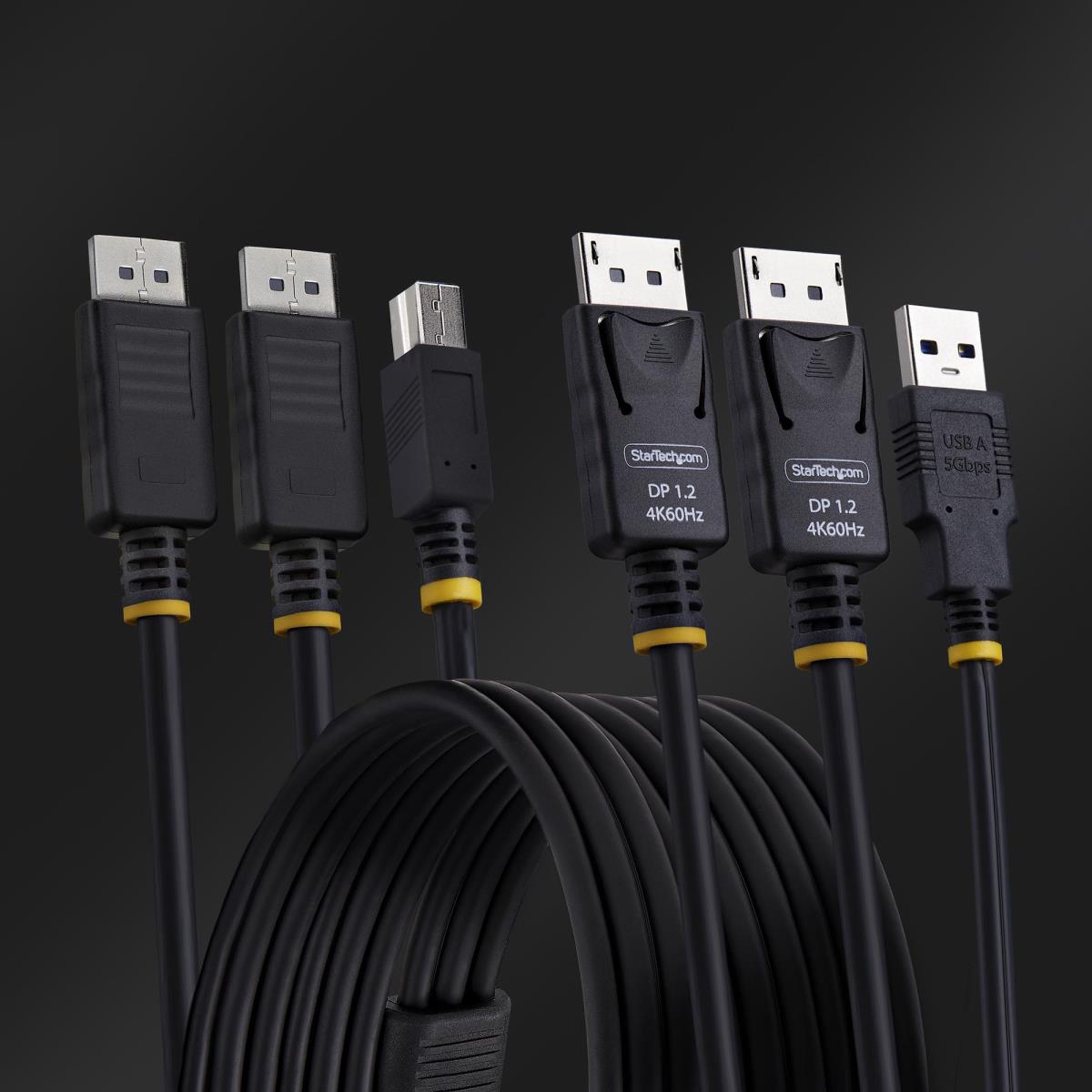 Dual-DisplayPort And USB 5gbps KVM Cable, 4k 60hz, Universally Compatible Dp 1.2/USB 3.0 1.8m