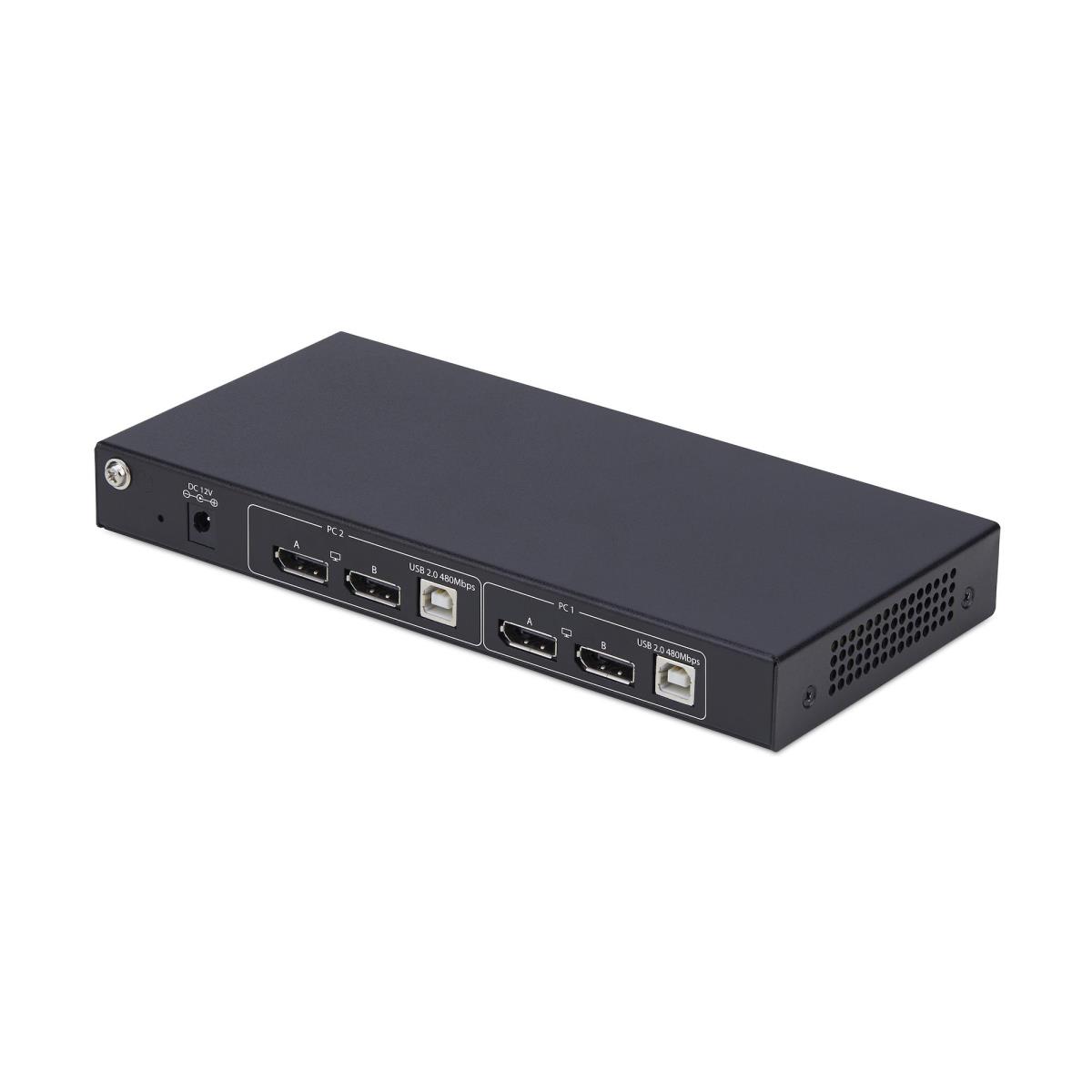 Dual-monitor DisplayPort KVM Switch 2-port With Dual View Video Matrix, 4k 60hz, 4x USB Hub Ports, Hotkey Switching