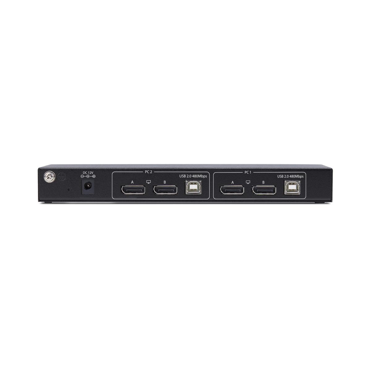 Dual-monitor DisplayPort KVM Switch 2-port With Dual View Video Matrix, 4k 60hz, 4x USB Hub Ports, Hotkey Switching