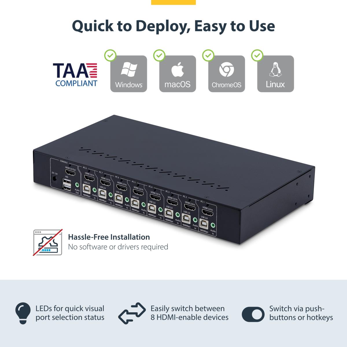 Hdmi KVM Switch 8-port With 1u Rack Mount Kit
