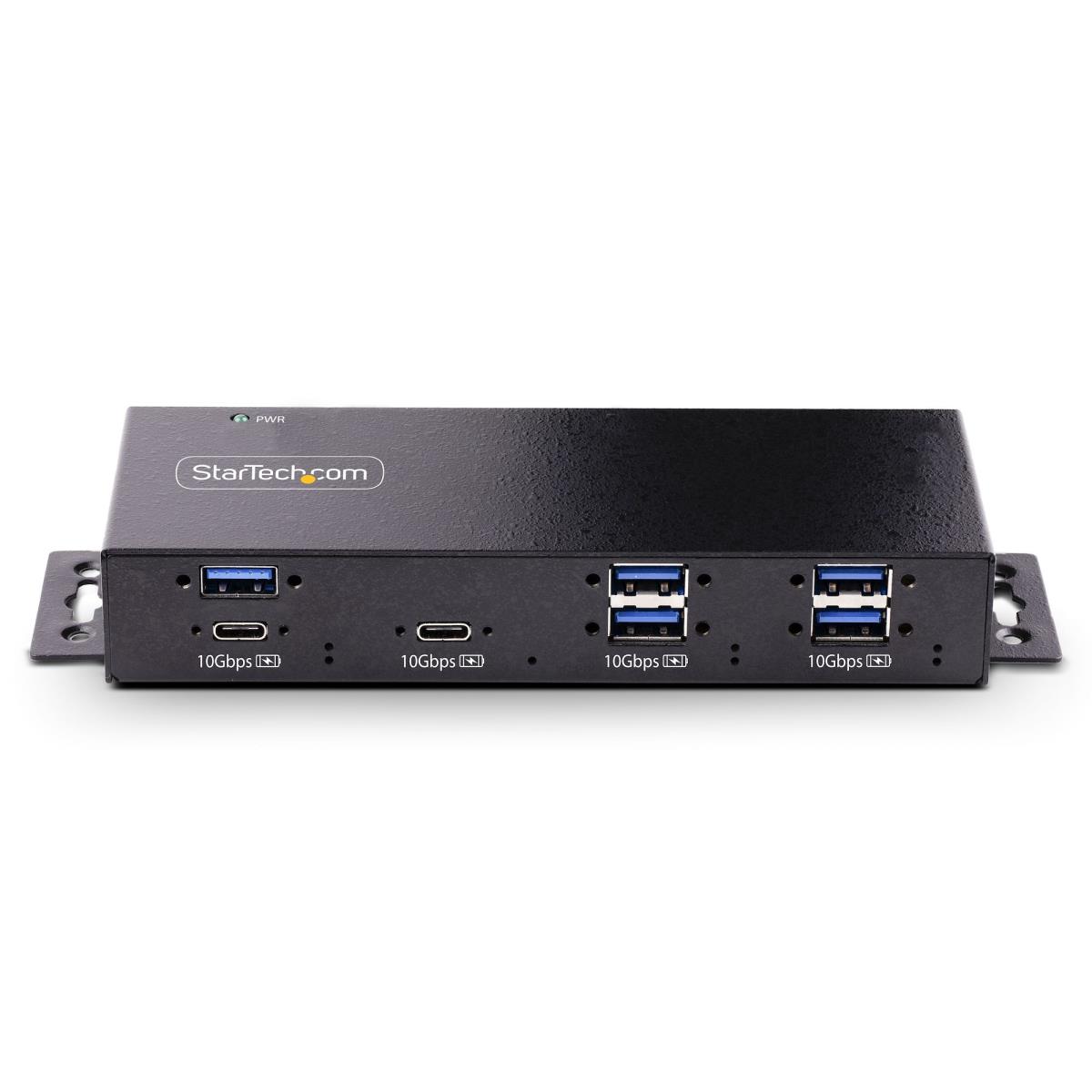 Industrial USB 10gbps Hub 7-port With Power Adapter, Metal, Mountable, 5x USB-a And 2x USB-c