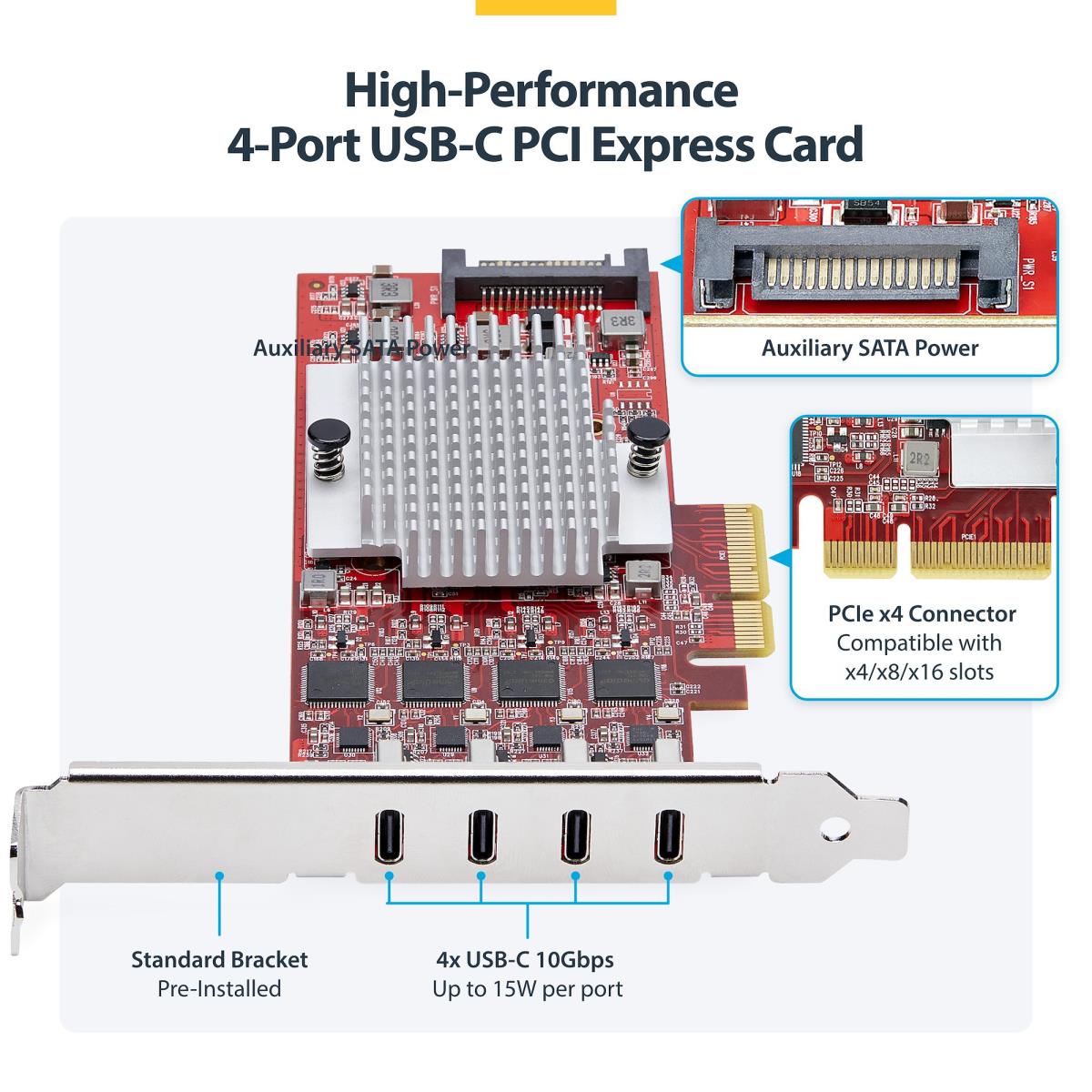 USB Controllers Pci-e Expansion Card - 4-port USB Type-c Pcie Card, USB 3.2 10gbps USB-c - 4x Independent