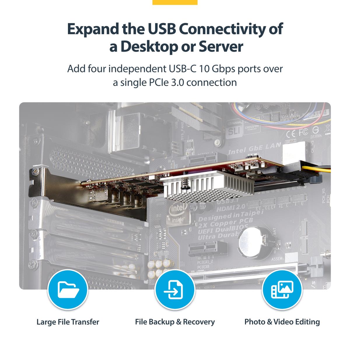 USB Controllers Pci-e Expansion Card - 4-port USB Type-c Pcie Card, USB 3.2 10gbps, USB-c - 4x Independent