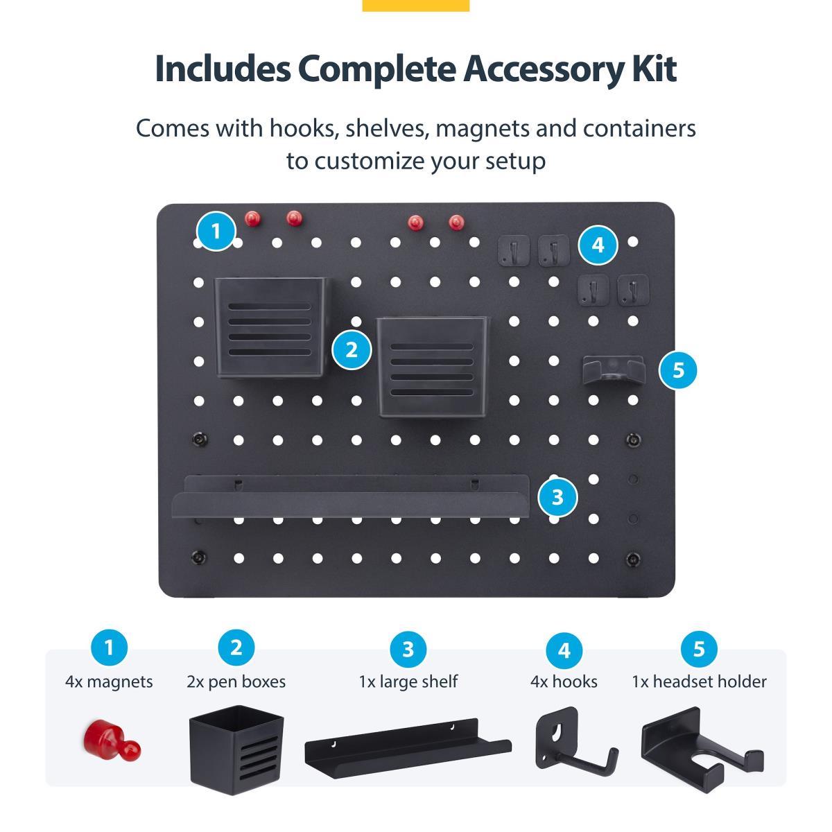 Clamp-on Pegboard Organizer - With Accessories Steel Black