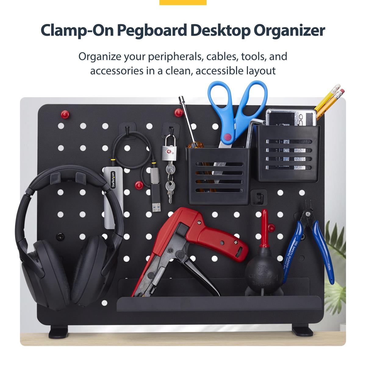 Clamp-on Pegboard Organizer - With Accessories Steel Black