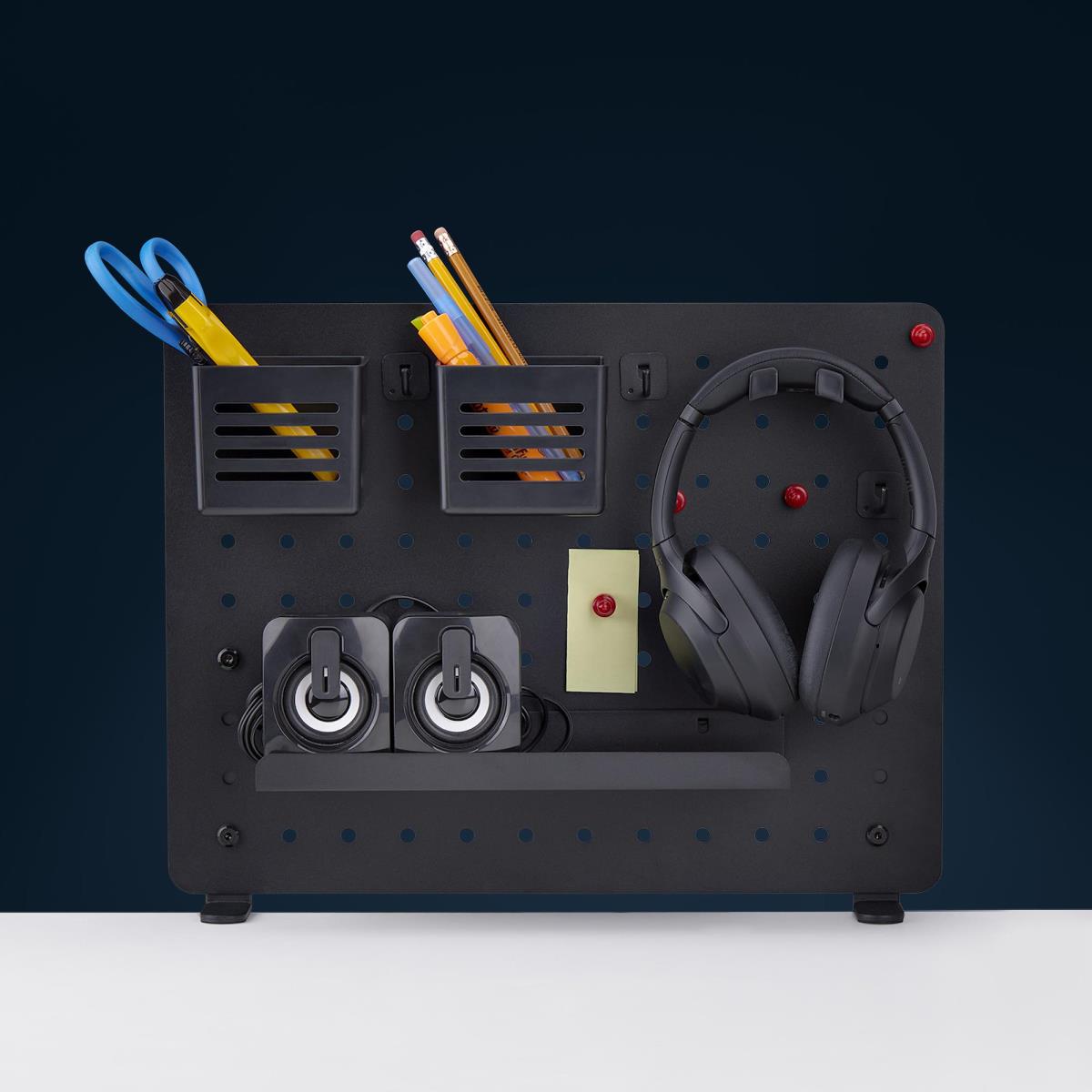Clamp-on Pegboard Organizer - With Accessories Steel Black