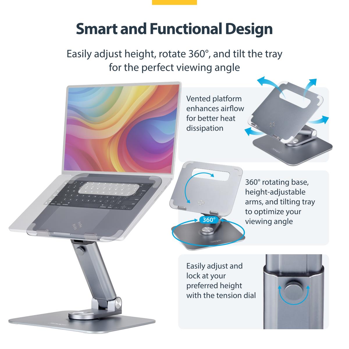 Telescopic Laptop Stand - 360 Swivel Base Rotating Computer Riser For Desk