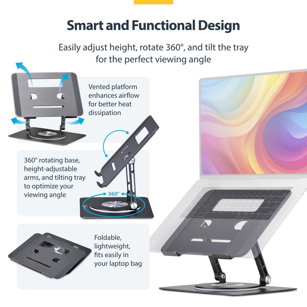 Rotating Laptop Stand - 360 Swivel Ergonomic Desk Riser For Computer