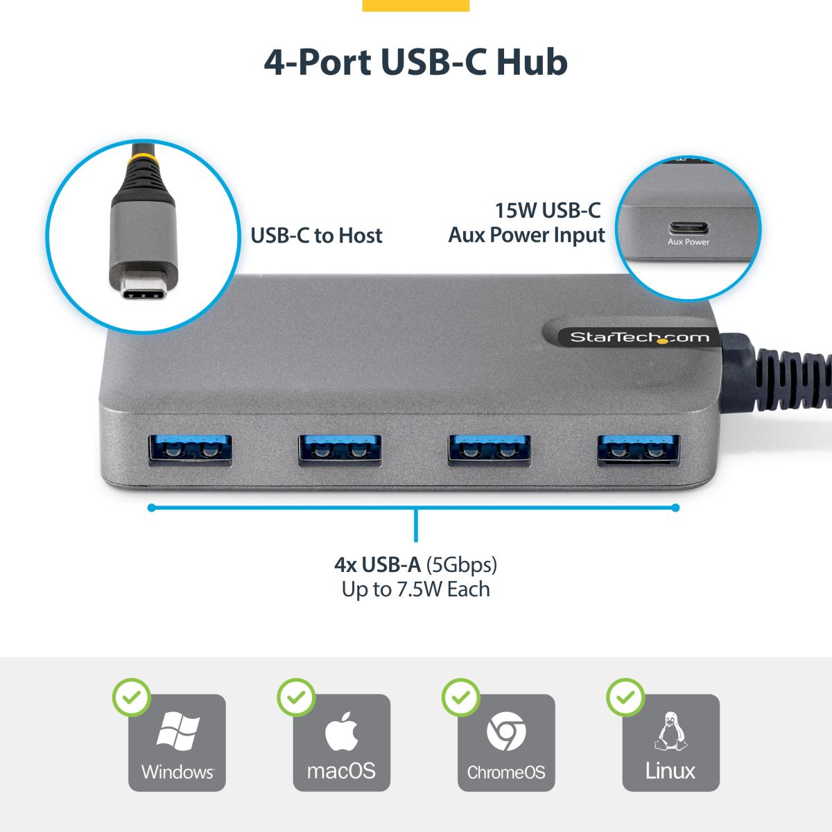 Hub - 4-port USB-c 5gbps Bus Powered