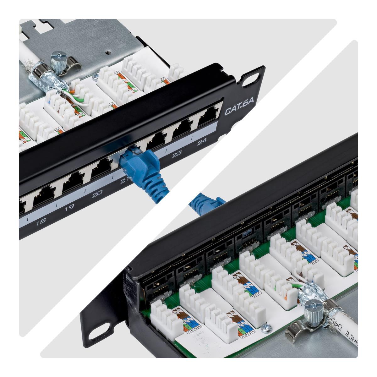 Through Patch Panel 1u Feed 110 Punch Down/CAT6a Stp