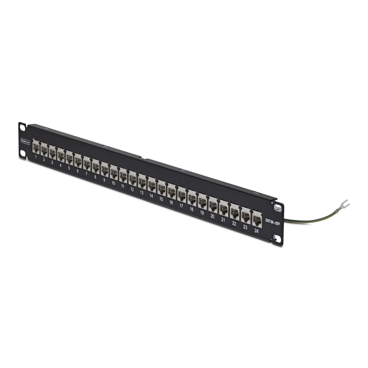 Patch Panel 24 Port 1u Feed Through With Cable Management Bar, Rackmount Shielded CAT6a