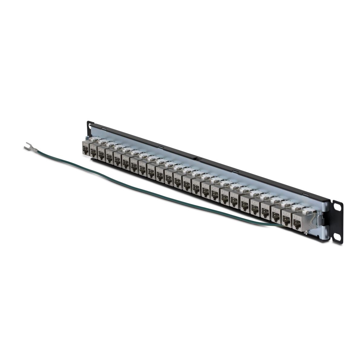 Patch Panel 24 Port 1u Feed Through With Cable Management Bar, Rackmount Shielded CAT6a