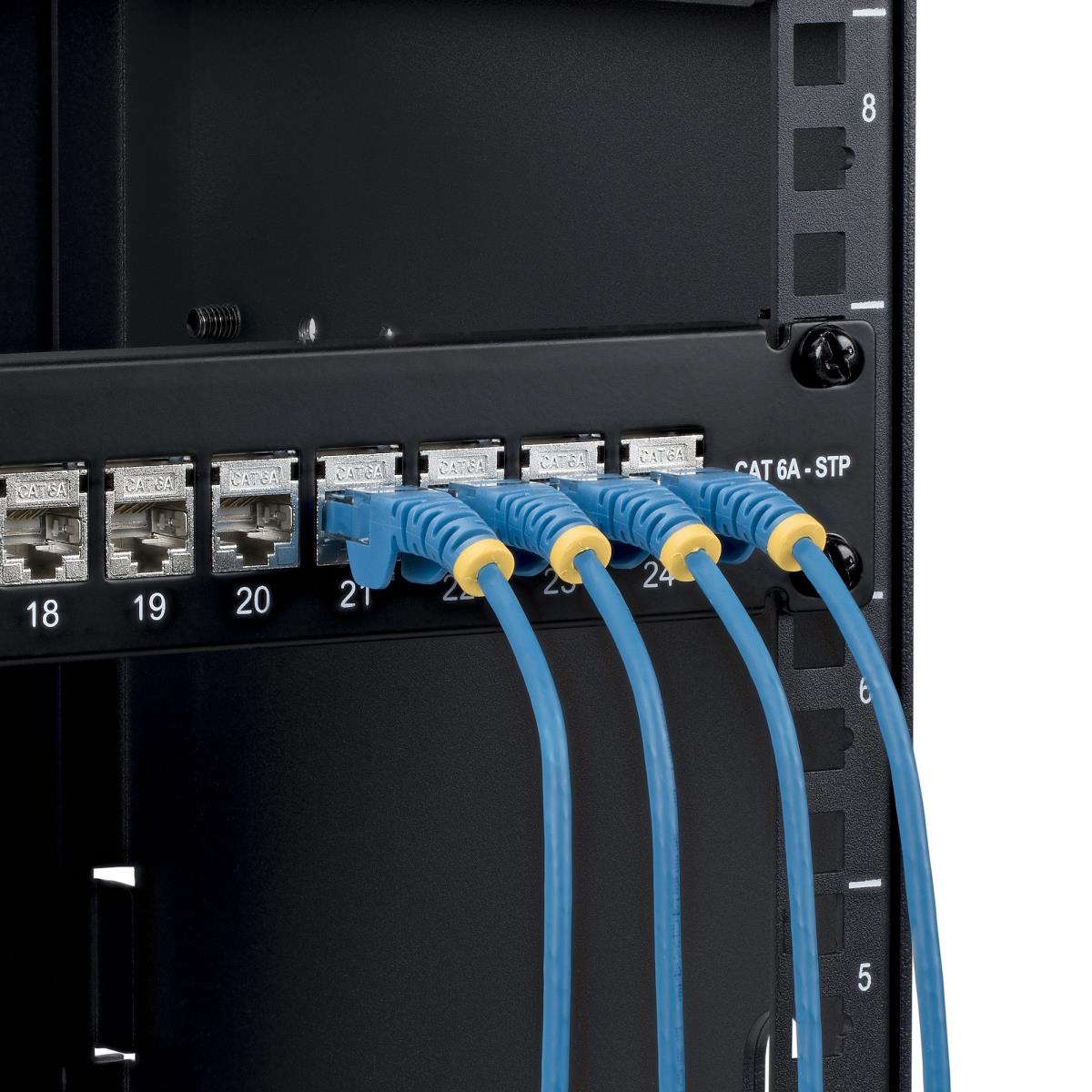 Patch Panel 24 Port 1u Feed Through With Cable Management Bar, Rackmount Shielded CAT6a