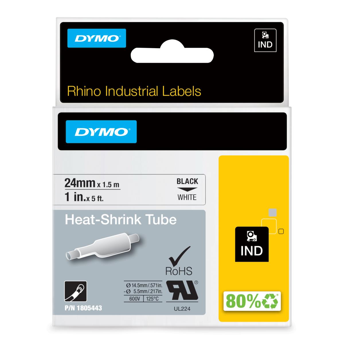 Rhino Tape - Heat-Shrink Label - Black on White - 24mm