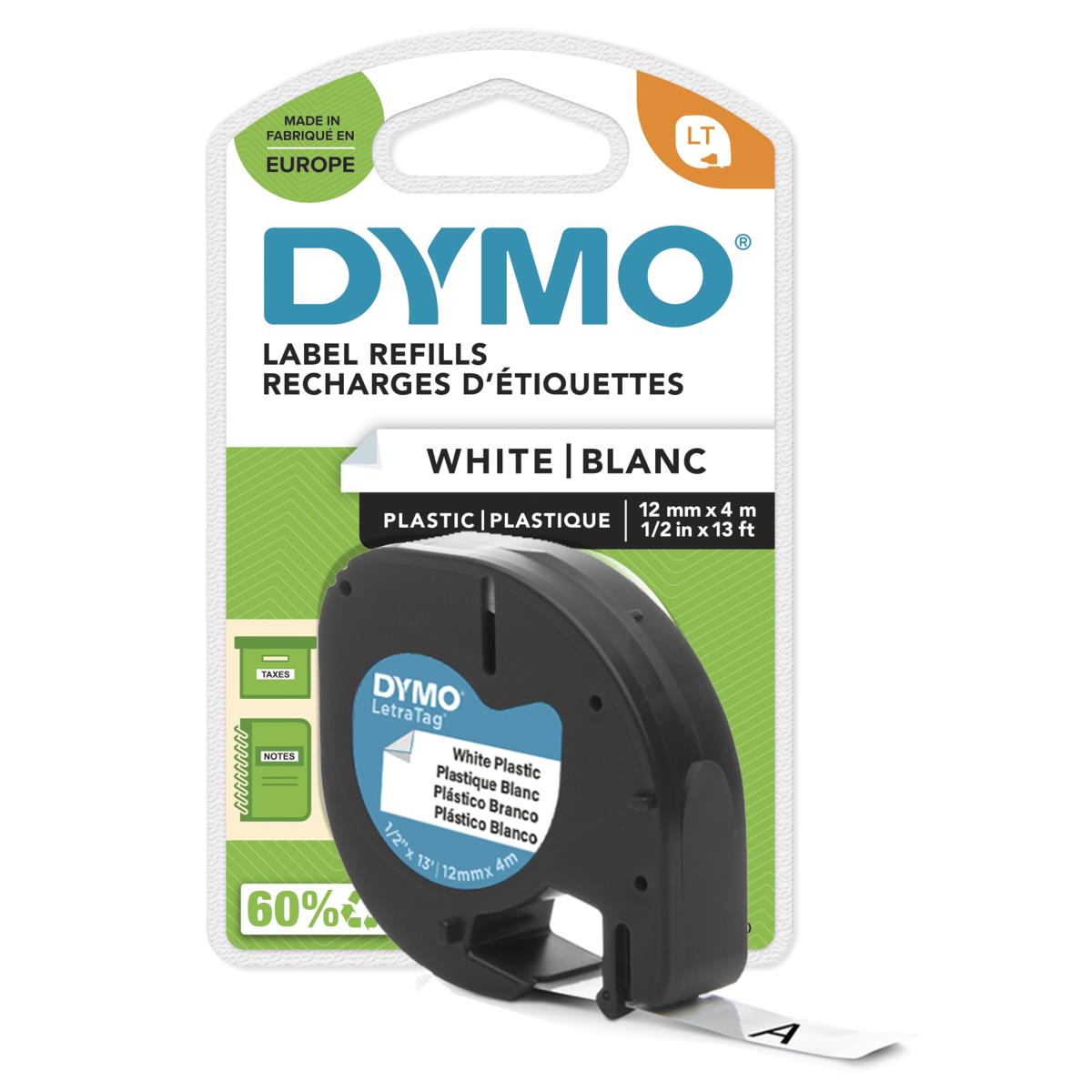Plastic Letratag Tape 12mm White
