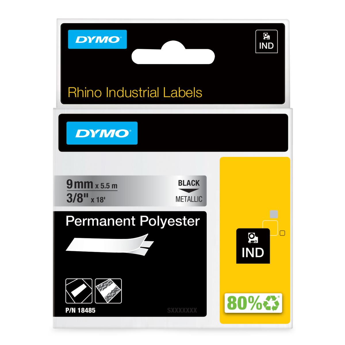 Tape - Black On Metallic - 9mm X 5.5m - Permanent Polyester